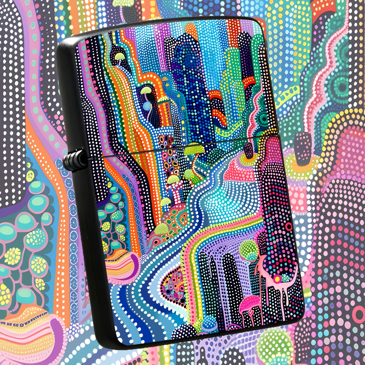 Creative Dot Art Style Portable Lighter, Colorful Abstract City Graffiti Design, Daily Carry Accessory, Multi-Use For Outdoor Camping Home Candle Incense Lighting, Trendy Unique Decor, Exquisite Gift For Friends Interesting And Humorous Lig