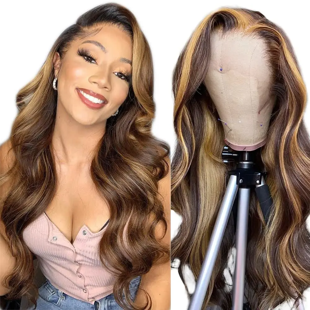 Destaque Ombre Lace Front Wig, 13x6 HD Lace Frontal Peruca, 30 ", 180 Densidade, Peruca de cabelo humano, 4 27 peruca colorida