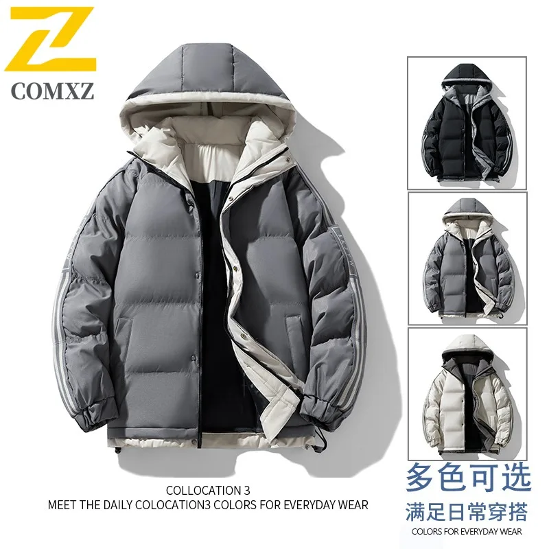 

COMXZ 2025 Winter Plus Size Men Cotton Jacket M-8XL Fleece Lined Hooded Warm Coat Casual Fashion Outwear lightweight windbreaker