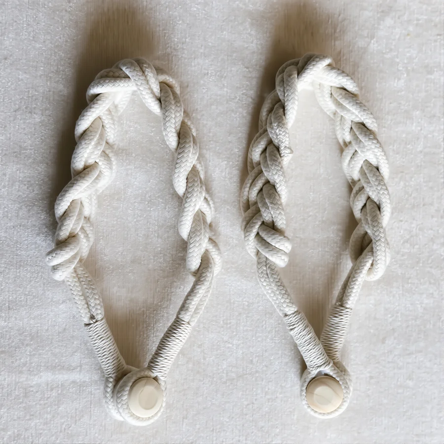 2Pcs Handwoven Rope Curtain Tiebacks with Adjustable Bead Boho Curtain Holdbacks Straps for Windows Door Home Decor