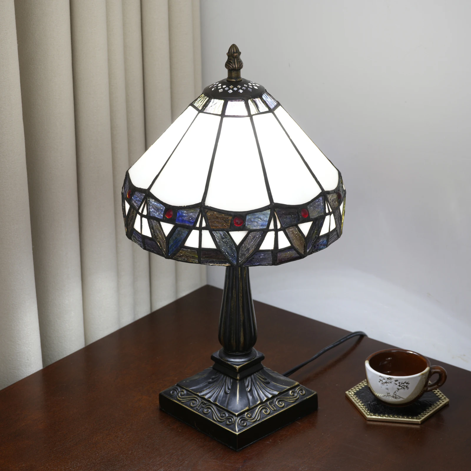 Lámparas de Mesa Tiffany Pequeñas Hechas a Mano con Vidrio de Colores, Lámpara de Escritorio Antigua para Dormitorio, Sala de Estar, Oficina en Casa
