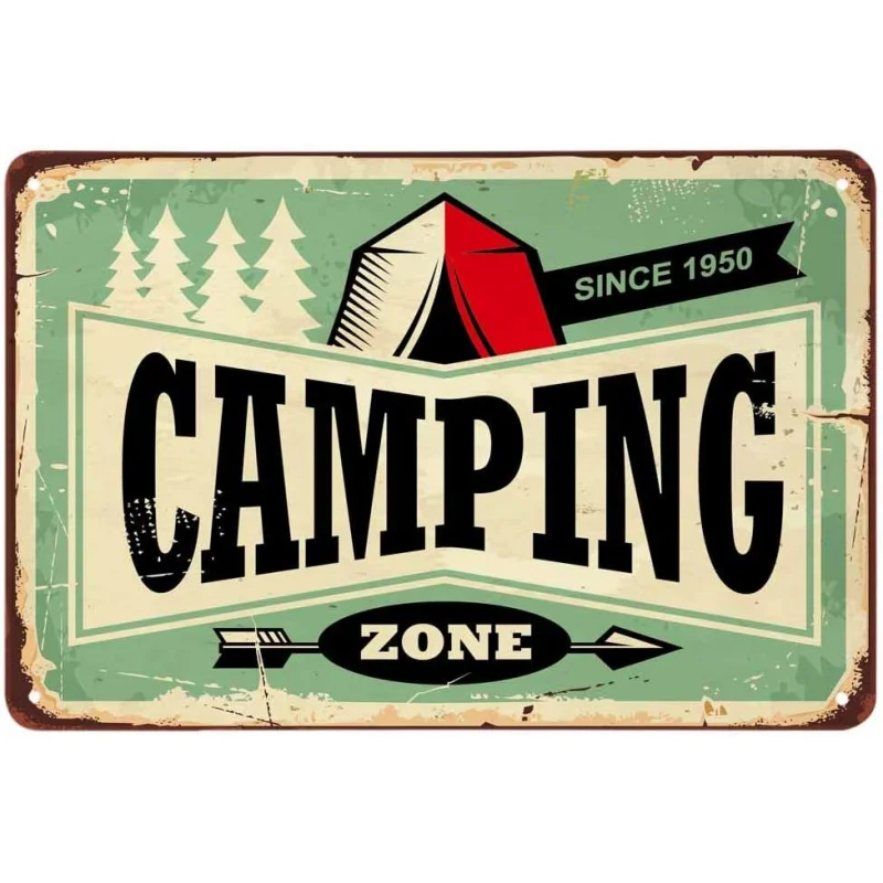 

Camping Zone Tin Sign, Vintage Metal Signs for Cafes Bars Pubs Shop Wall Decorative Funny Retro Signs for Men Women