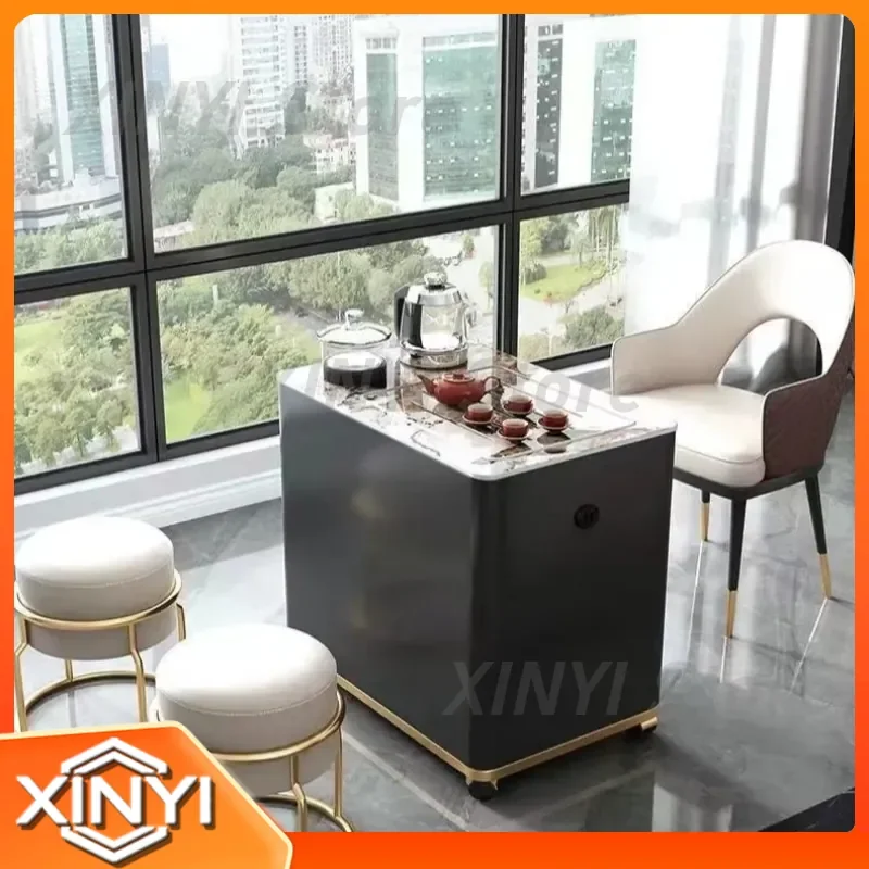 Light Luxury Modern Mini Balcony Tea Table and Chair Set for Small Spaces Portable Folding Tea Cart for Kung Fu Tea Brewing
