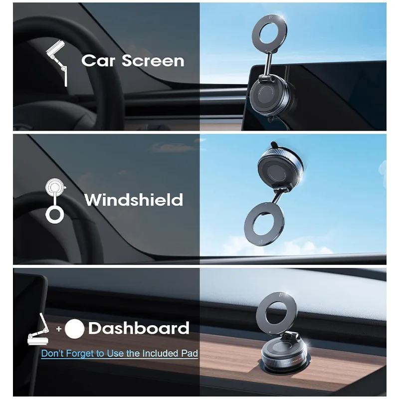 Foldable Magnetic Phone Holder for Car Vacuum Suction Cup Mount with 360° Swivel Pocket Size Universal Stand for Dashboard - view 5