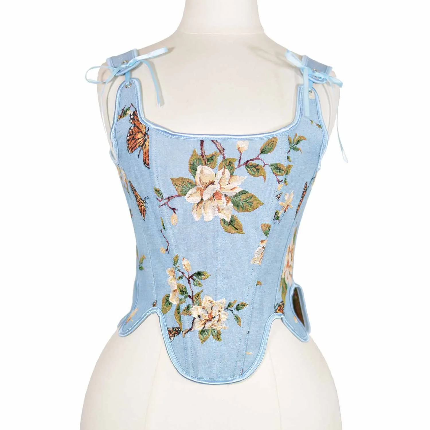 

French court oil painting butterfly flower shoulder strap waist corset fashionable and versatile elegant waist corset