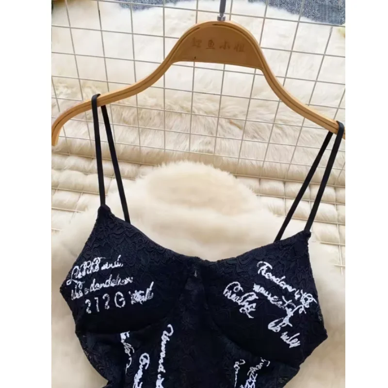 Lace Sexy Bodysuits Letter Print Summer Sleeveless Open Crotch Tank Top Strap Flirty Sheer Play bodysuit Beach Party image 5