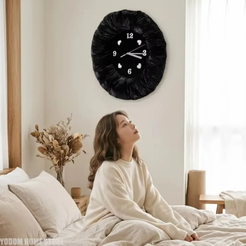 Soft Thick Textile Wall Clock Korean Style Pleated Fabric Clock Warm Fashion Home Bedroom Decoration Gift