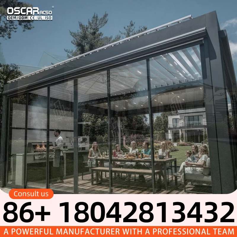 Motorized Garden Aluminium Louver Pergola 3x3 3x4 4x4 4x6 6x4m Aluminum Gazebo with Pressure Treated Wood for Backyard Patio Gar
