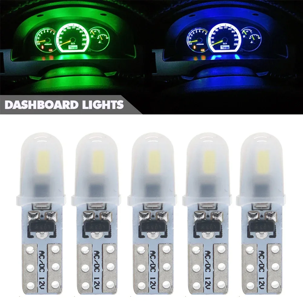 5pcs T5 LED Bulb Auto Car Dashboard Lights Instrument Panel Lamps 2-3014 SMD Polarity-Free 7 Vibrant Lighting Colors DC 12V