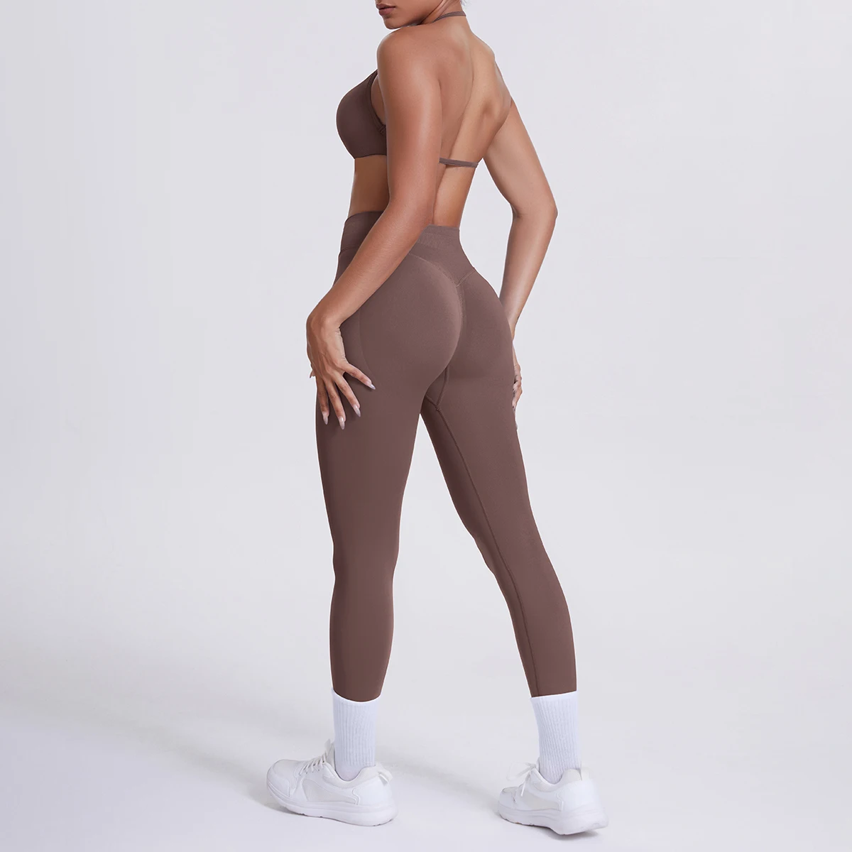 Frauen 2 stücke Patchwork Sport Yoga Anzug Training Ärmellose Sport Gym Tops Bauch-steuer Abnehmen Booty Leggings Yoga Anzug Sport – Detail 40