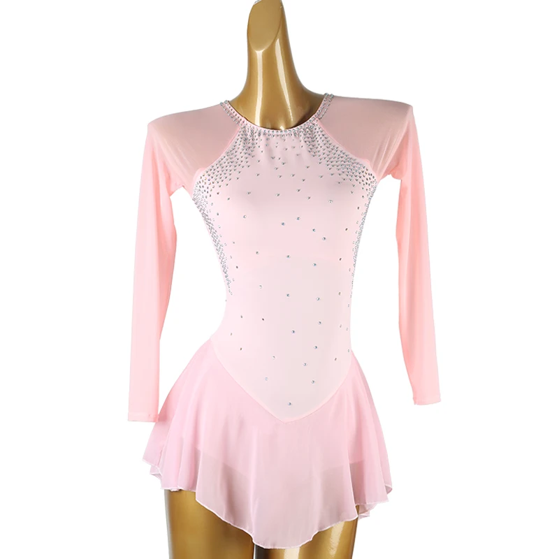 Sukienka do łyżwiarstwa figurowego damska dziewczęca sukienka do jazdy figurowej z długim rękawem gimnastyka dziecięca dla dorosłych łyżwiarstwo figurowe liść dżety B039