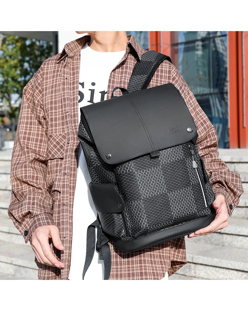 New trendy men's casual backpack printed business commuter computer bag large capacity plaid business travel bag