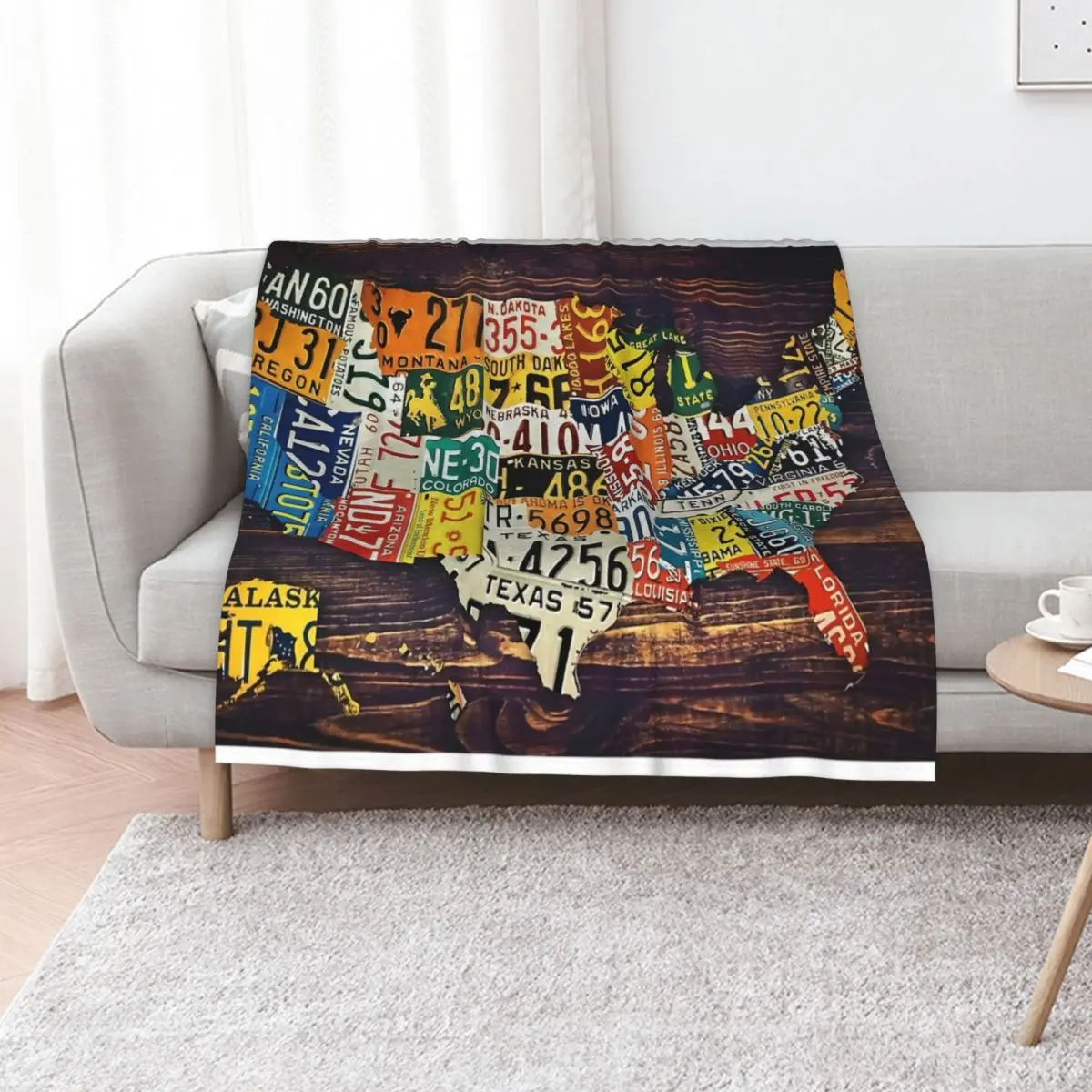 United State of America License Plate Map Throw Blanket Hair Flannel Fabric halloween Custom Plush Designers Blankets