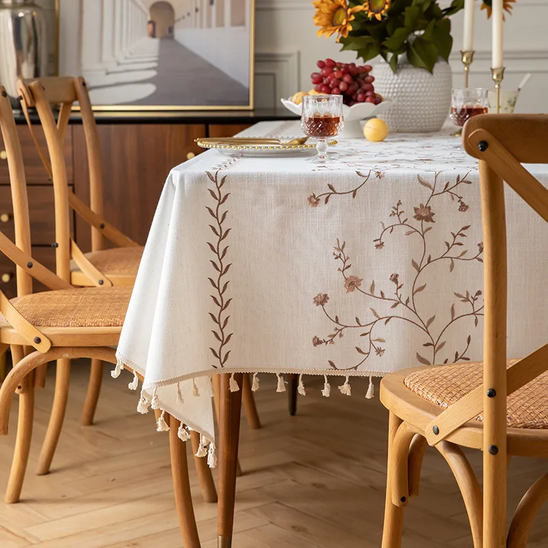 Modern Minimalist Beyaz Masa Örtüsü, INS Tarzı Pamuk Keten Kumaş, Taze Dikdörtgen Su Geçirmez Yemek/Masa Örtüsü