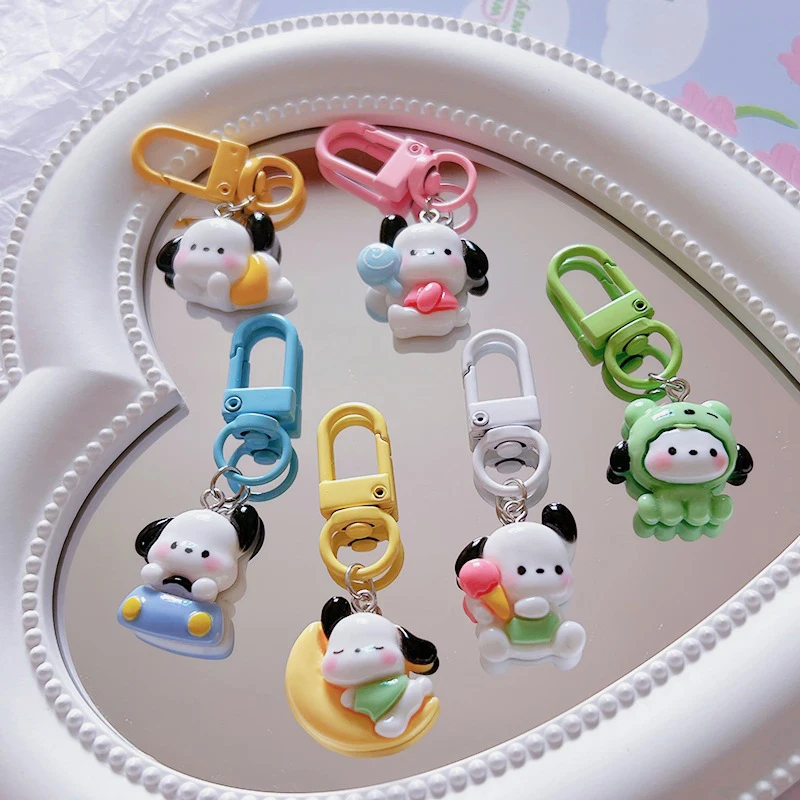 Mini porte-clés mignon Sanurgente, variété Pochacco, porte-clés drôle de coeur de fille, accessoires de clé de voiture, cadeau d'ami, breloques de pendentif de cartable