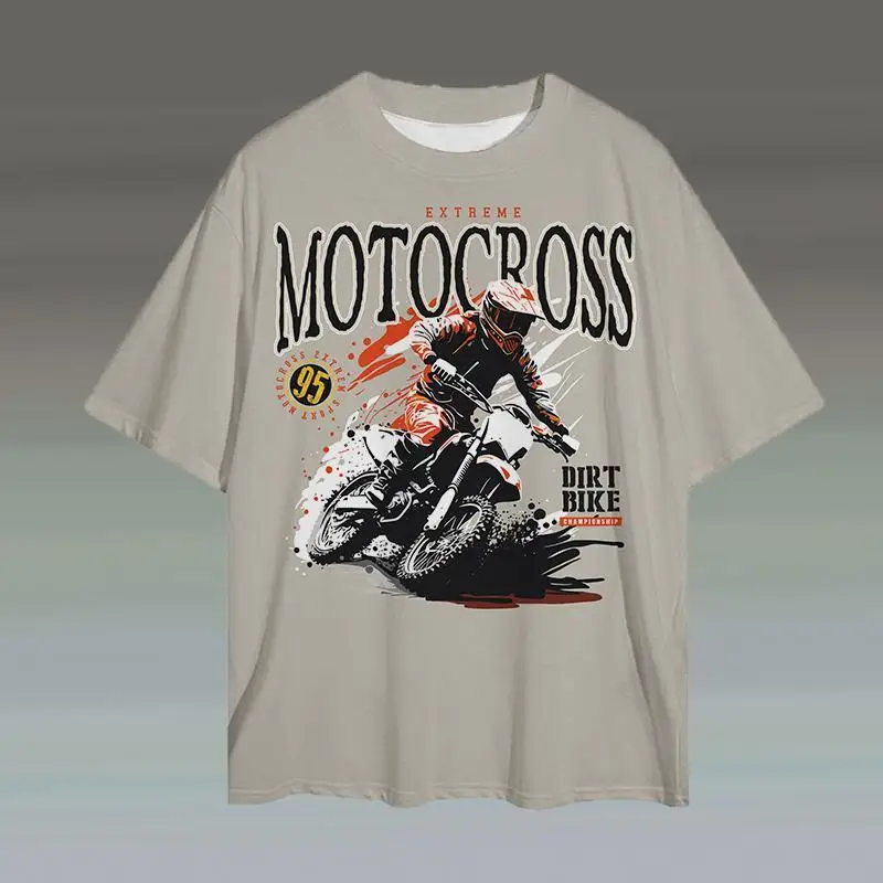 3d Motorcycle Print Short Sleeve T-Shirt For Men Summer Retro Men's T-Shirt Fashion Casual Tee Loose Oversized Tee 2024 New Tops