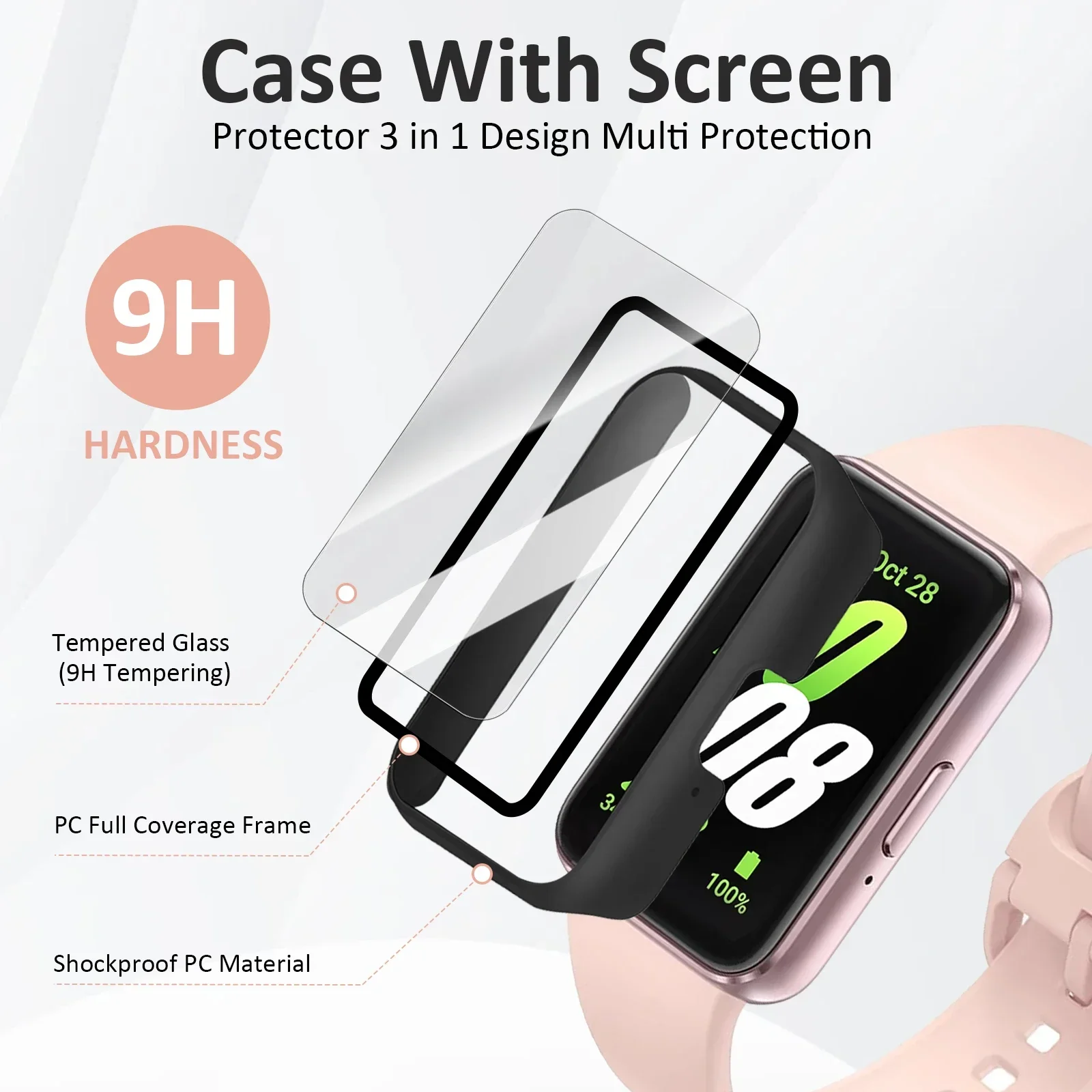Screen Protector Case for Samsung Galaxy Fit 3 Tempered Glass Full Coverage Bumper Protective Cover for Samsung Galaxy Fit3 Case