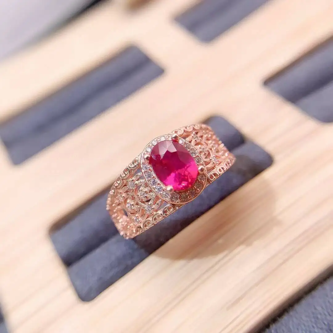 KJJEAXCMY New style Jewelry Natural Women's Ruby ring 925 silver inlay Colorful and splendid Crystal pure fire flash explosion