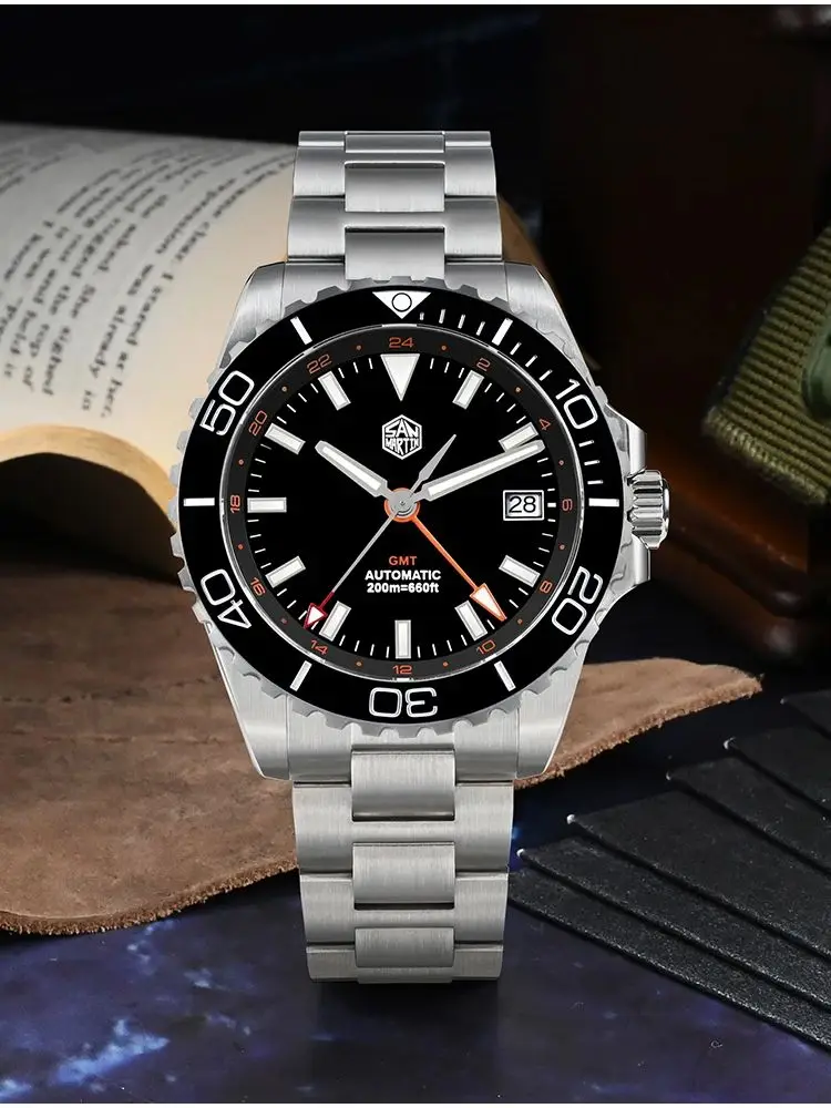 San Martin 39mm Automatic NH34 Men\'s Watch Sport GMT Diving 20Bar Enamel Dial Sapphire AR Self Winding Wristwatch Montre SN0136