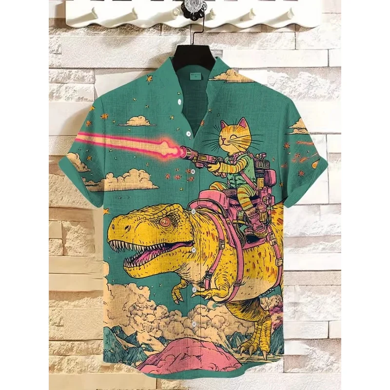 

Kids Men's Casual Short Sleeve Shirts Cat Dinosaur Floral Skull Print Hawaiian Beach Button down Tops for Vacation Summer Wear
