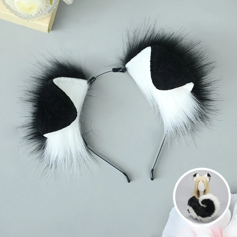 

Women Furry Animal Spot Dog Ears Headdress Plush Handmade Headband Anime for Halloween Christmas Cosplay Accessories