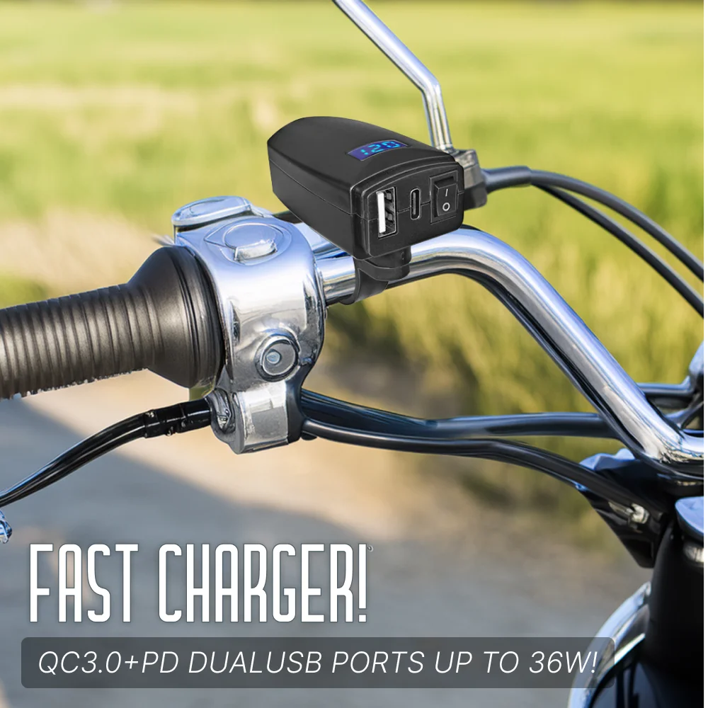 

PD QC3.0 Motorcycle USB Fast Cellular Charger Waterproof Type C Port Socket Connector With Cell Mobile Voltmeter Digital Charge