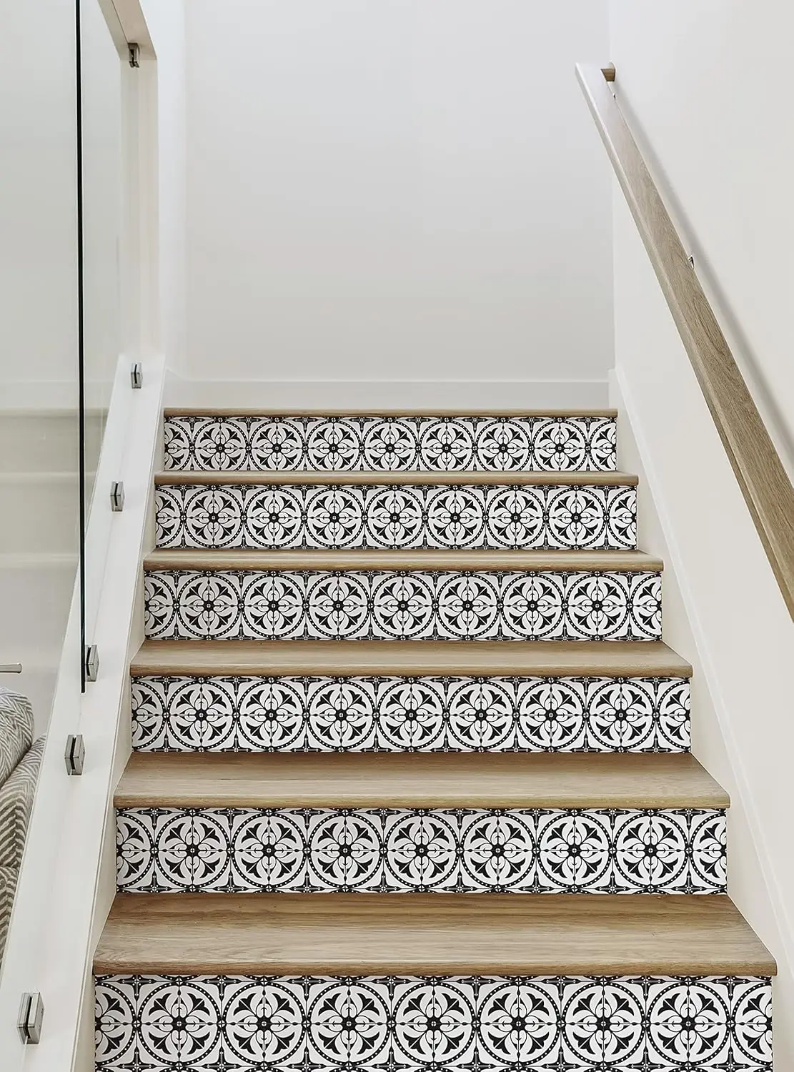 

Round Moroccan Tile Peel and Stick Stair Riser Strip (Black, 15 Pack - 48" w x 7.5" h)