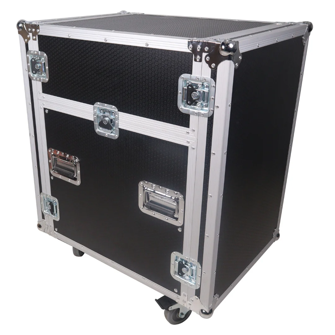 Factory Wholesale Custom Aluminum Flight Case 13U Top Mixer-DJ 12U Rack Combo Flight Case with Laptop Shelf and wheels