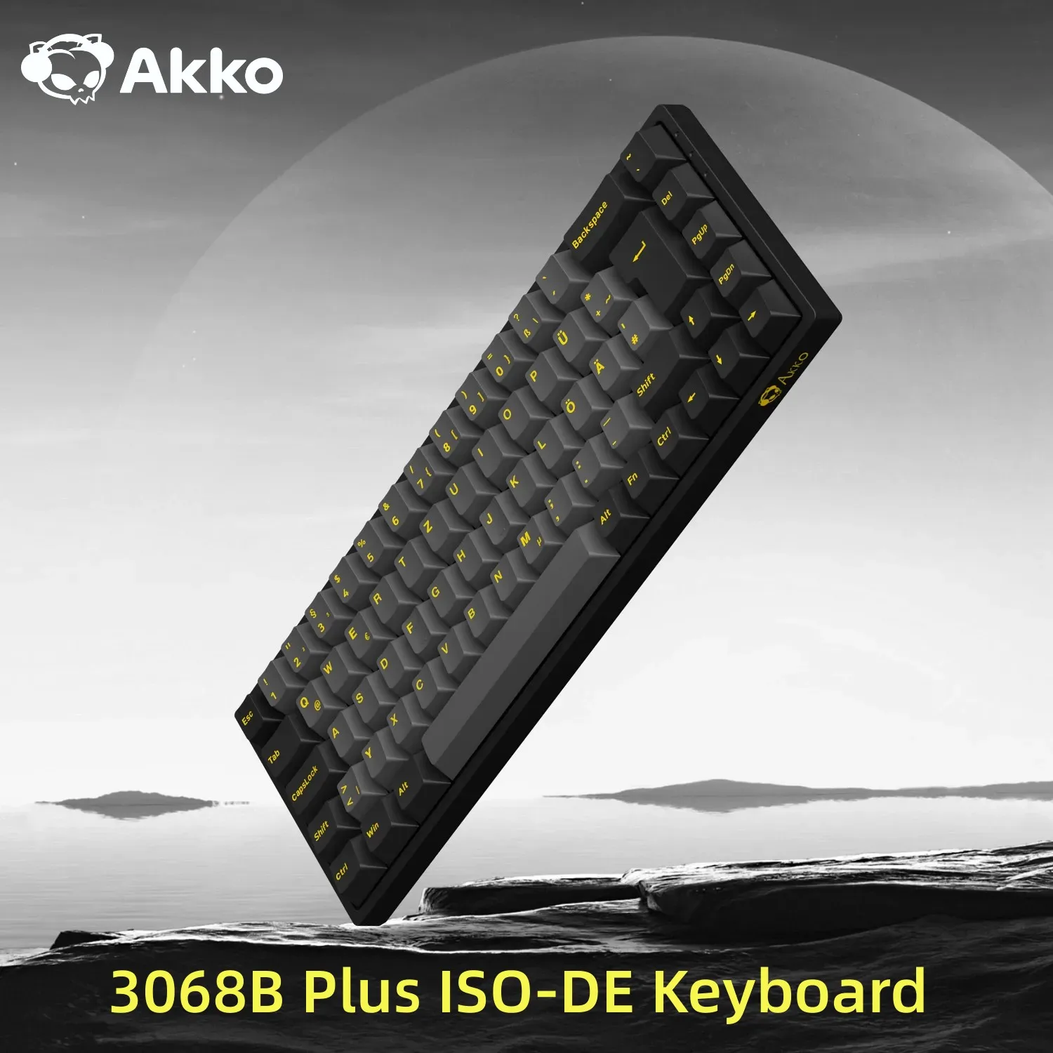 Akko 3068B Plus Schwarz & Gold 65 % ISO-DE-Layout Mechanische Gaming-Tastatur Hot-Swap-Multi-Modi 2,4 GHz / USB Typ-C/BT 5.0