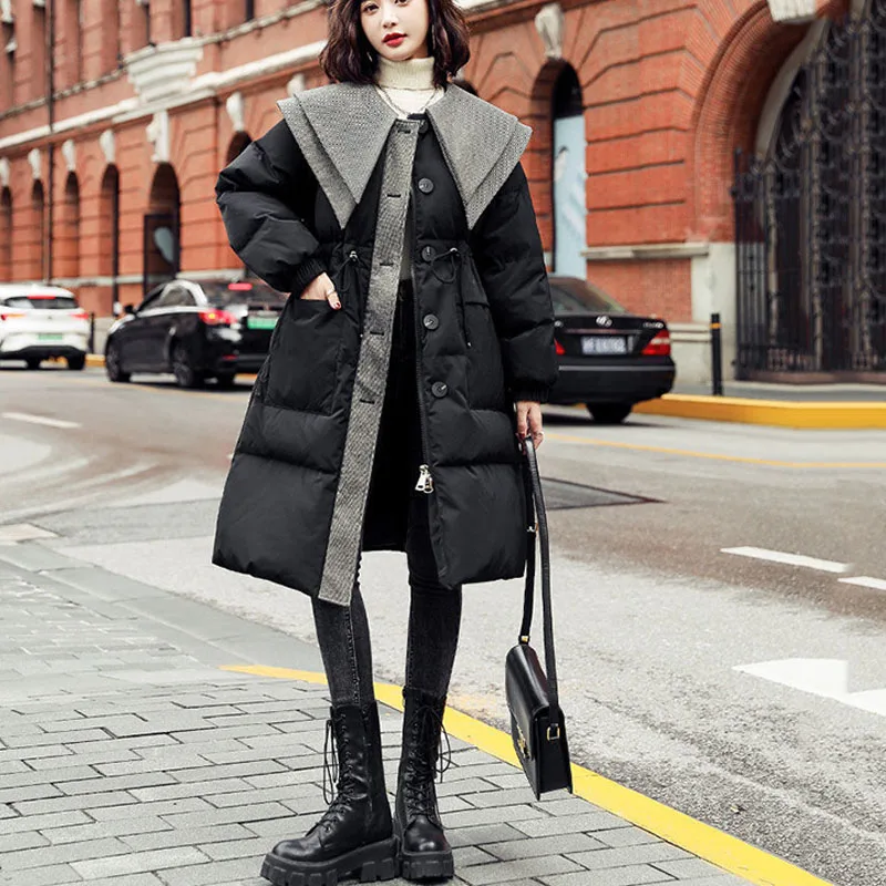 ドールカラー ウエストシェイプ ダウンジャケット レディース ミドル～ロング丈 膝丈 2025年新作 人気 ホワイトダックダウンジャケット