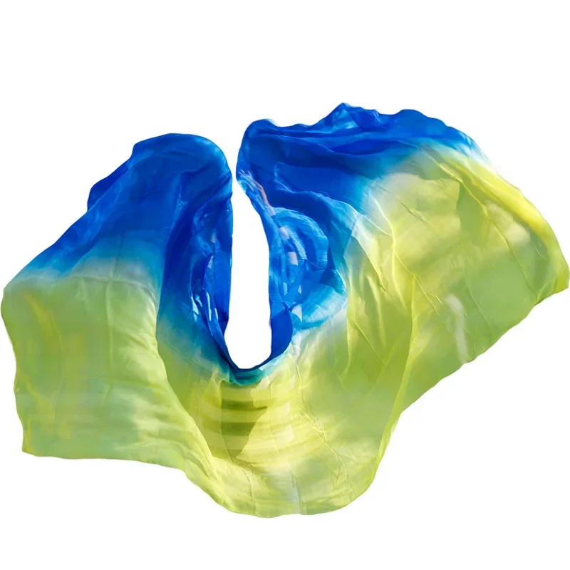100% soie danse du ventre voile danse du ventre châle écharpe bleu Royal + jaune danse du ventre pratique Performance voiles de soie 250/270*114 cm