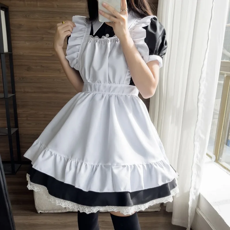 

Gothic Lolita Anime Maid Cosplay Costumes Women Plus Size Love Live Cosplay Halloween Animation Sweet Coffee Waitress Role Play