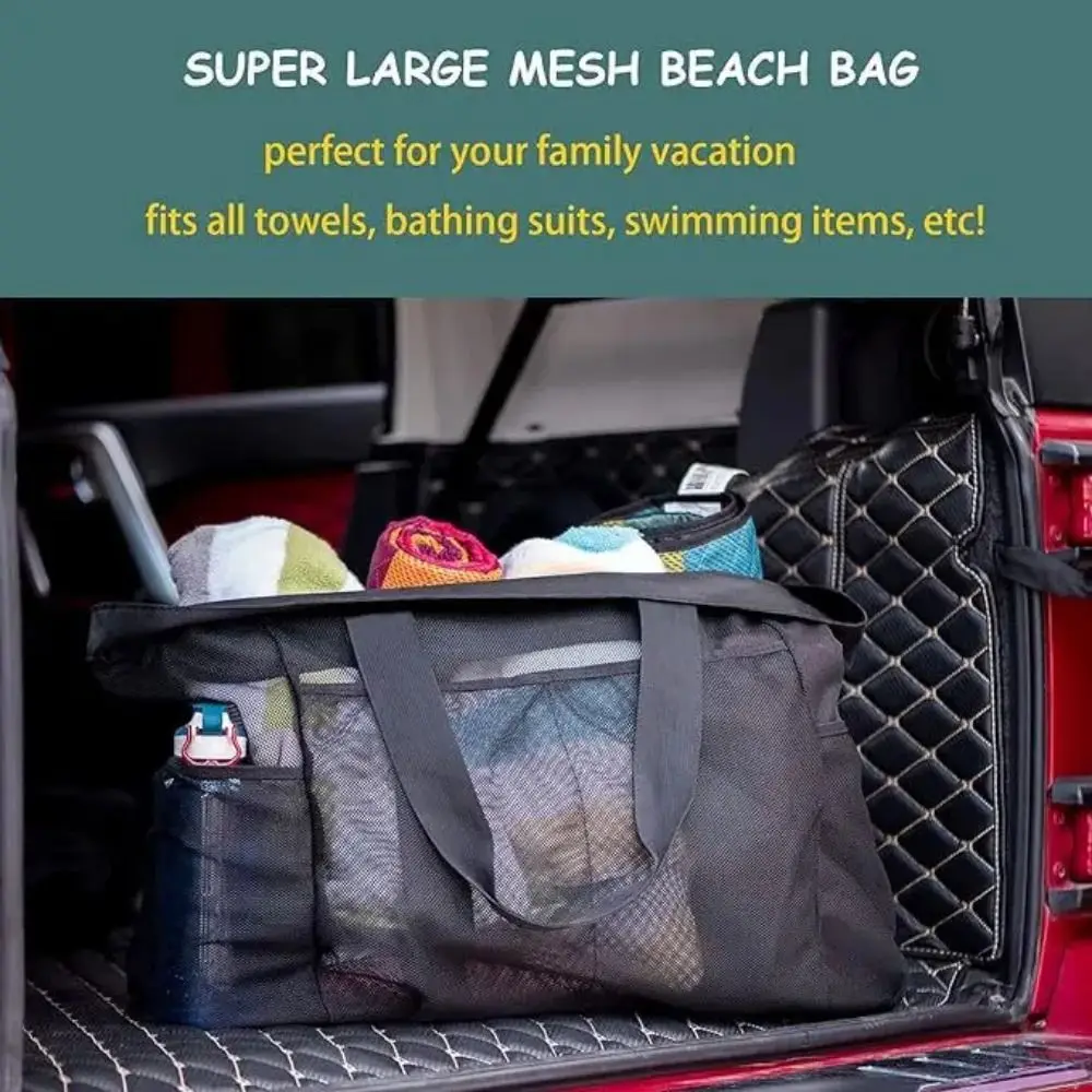 

Large-Capacity Mesh Beach Handbag Snaps Drawstring Travel Wash Tote Bag Quick Dry Multi-purpose Portable Bath Storage Bag Family