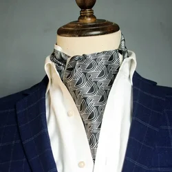 Autumn and Winter Men's Striped Thin Simulated Silk Men's Double Layer Long Silk Scarf Shirt Scarf Printed Small Plaid Scarf