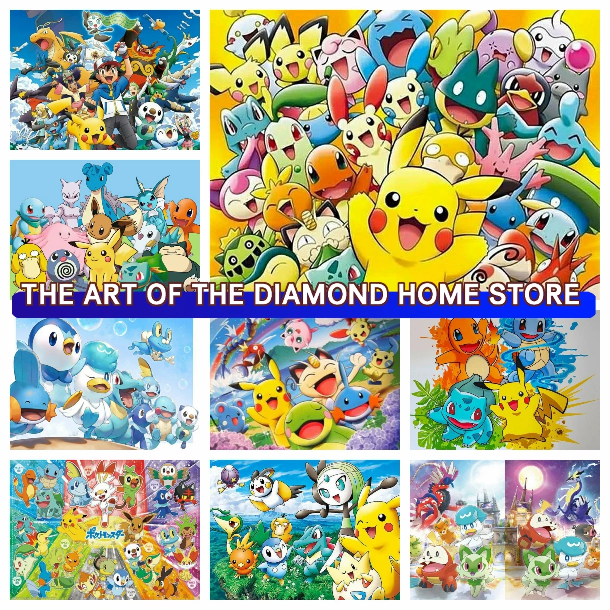 Pokemon Pikachu 5D DIY AB Diamond Painting Art, Kit de punto de cruz de dibujos animados, bordado de mosaico, decoración del hogar, regalo para niños