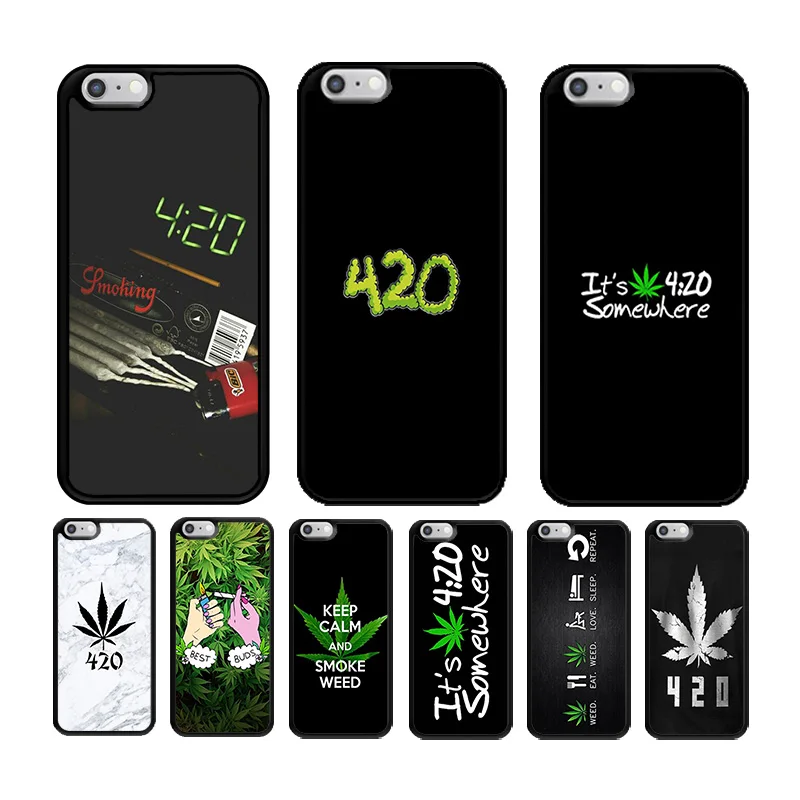 Phone Cover Case for iPhone 6 6S 7 8 PLUS X XS XR 11 12 13 MINI 14 15 PRO MAX Rubber Silicone Weed Leaf Pot Kush 420