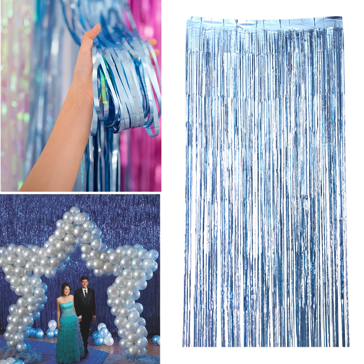 

Fringe Curtain 2x1m Glitter Tinsel Decor for Birthday Wedding Photography Backdrop Event Decoration Blue Curtain Fringe