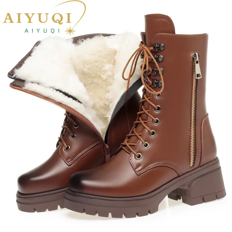 AIYUQI Women Ankle Boots Genuine Leather 2024 New Platform Snow Boots Women Winter Large Size Female Knight Boots