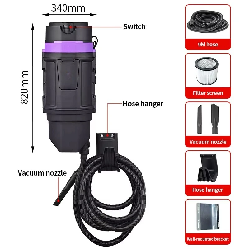 1600W Electric Wall-Mounted Plastic 30L Portable Car Vacuum Cleaner for Workshop & Car Wash Detailing (Purple)