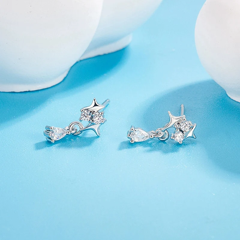 New Small and Exquisite Four-pointed Star Water Drop Earnail Sweet and Exquisite Cute Tassel Ear Accessory For Women KOFSAC