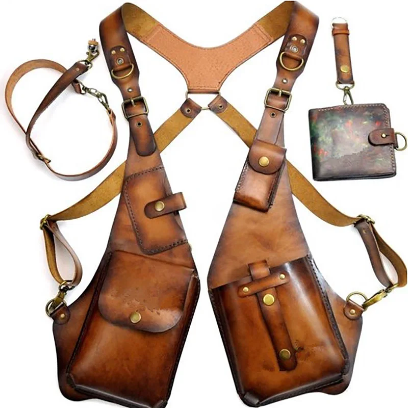

Medieval Steampunk Viking Retro Suspenders Underarm Bag Halloween Cosplay Props PU Leather Waistcoat Punk Carnival Costume