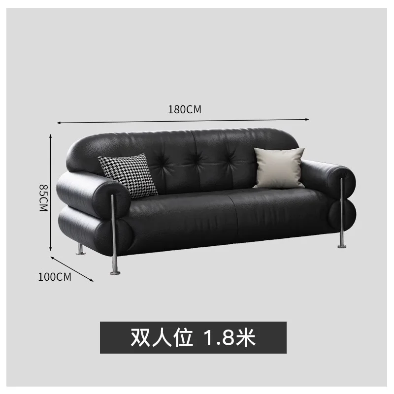 French retro wind cloud sofa Italian minimalist straight row small apartment first layer leather sofa