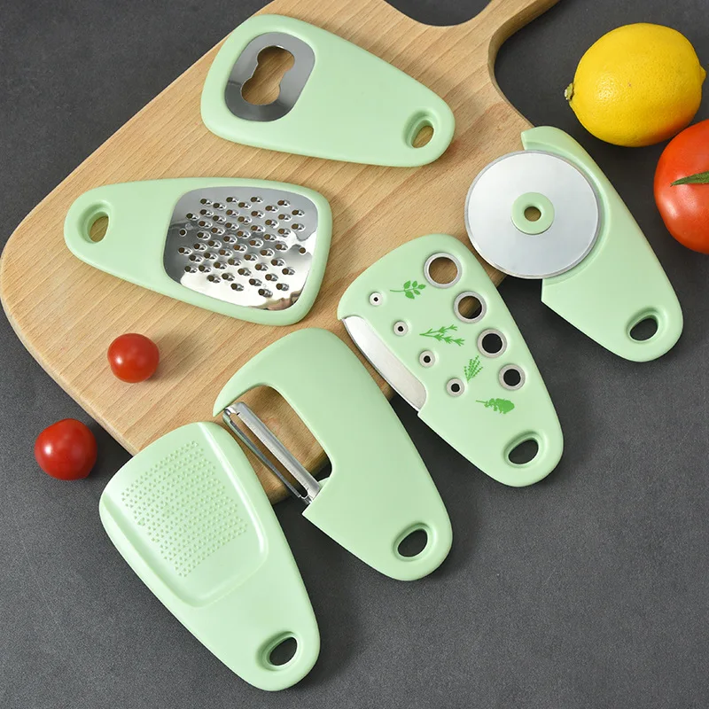 

6 in 1 Outdoor Camping Cheese Grater Bottle Opener Fruit Vegetable Peeler Pizza Cutter Garlic Ginger Grinder Herb Stripper