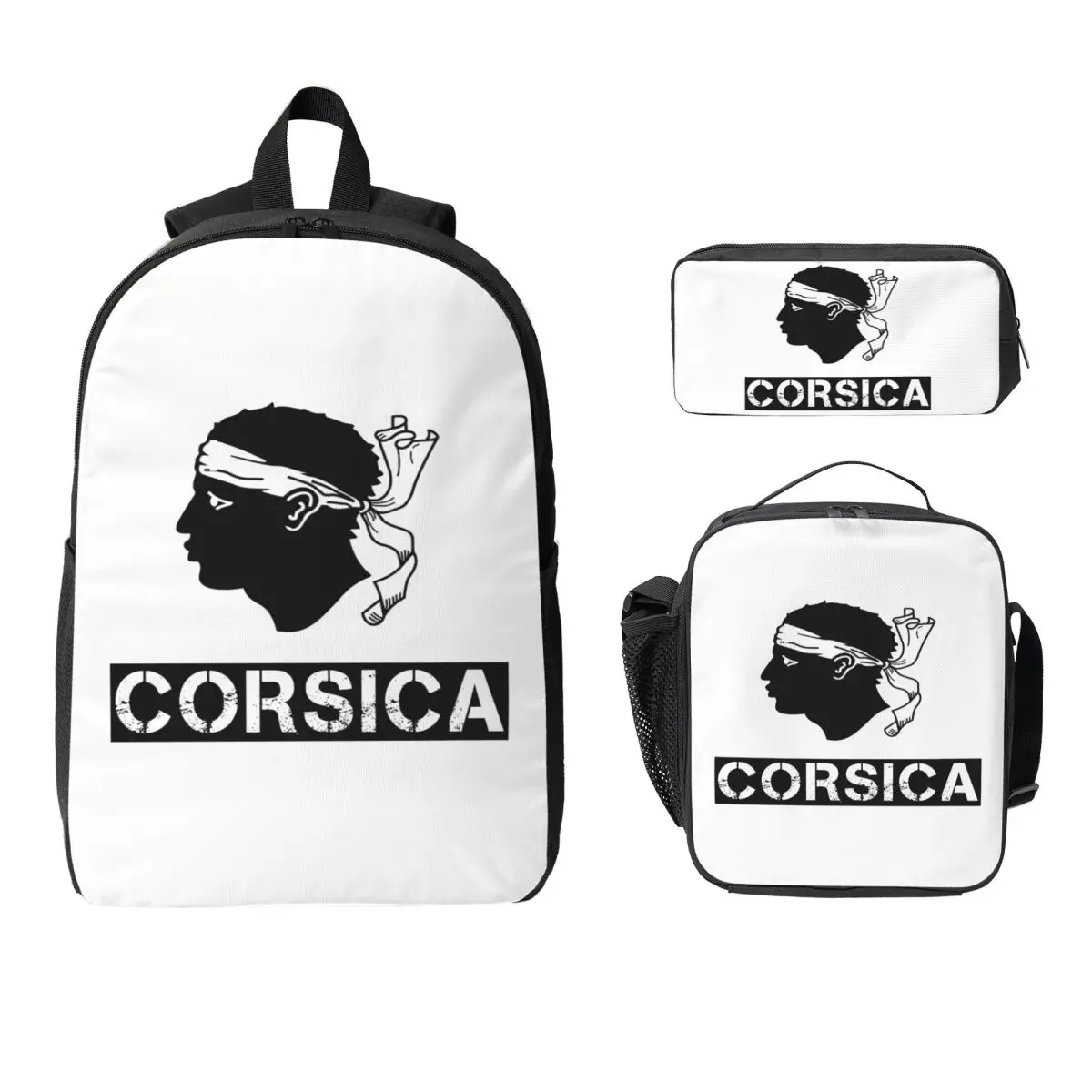 

Corsica Map Flag French Corsican Backpack Student BookBag School Bag Laptop Shoulder Bags 3ps Insulated Lunch Bag Pencil Case
