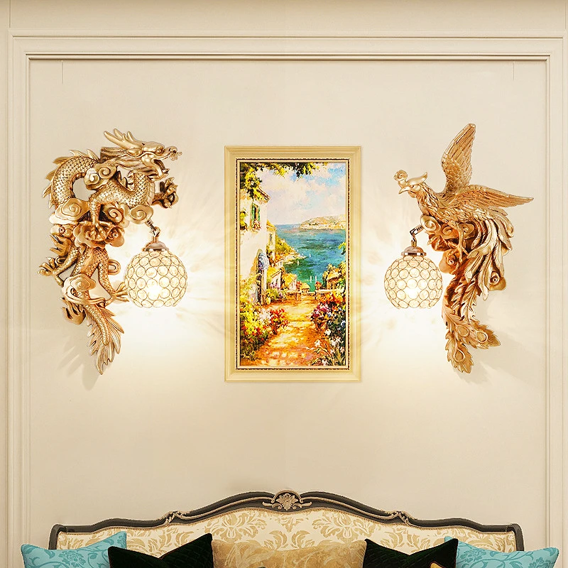 Creative Dragon Phoenix Wall Light Luxury Decoration Wall Lamp Living Room Background Corridor Staircase Bedroom Bedside Lamp
