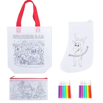 לא ארוגים גרפיטי חג המולד גרביים תיק נייר תיק תיק צבעוני מילוי צעצועים צביעה צעצועים לילדים חג המולד קישוטי מתנות