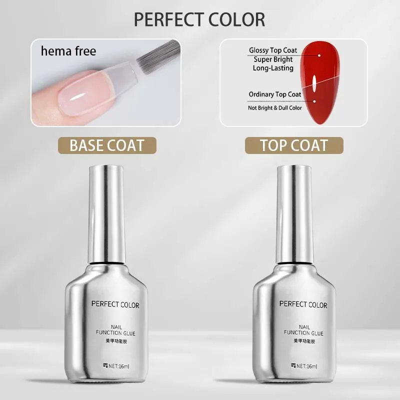

PERFECT COLOR new model Base Coat and Top Coat 16ml No Wipe Gel Nail Polish UV LED Soak Off Top Gel Glossy