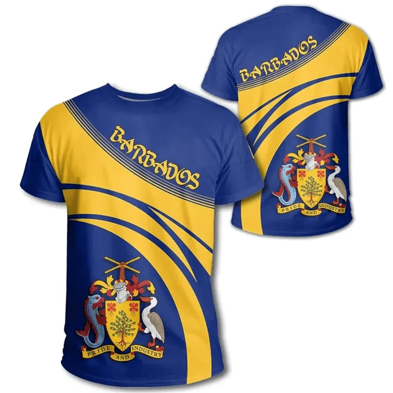 Barbados National Flag Map 3D Printing T Shirt Barbados Coat Of Arms Graphic Tee Shirts Fashion Streetwear Short Sleeves Clothes