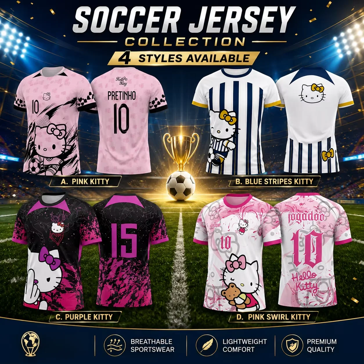 

Sanrio HelloKitty 2026 Themed Casual Sport Tee Soccer Jersey Football Print T-Shirt Sports Event Casual Wear Adult Unisex Tee