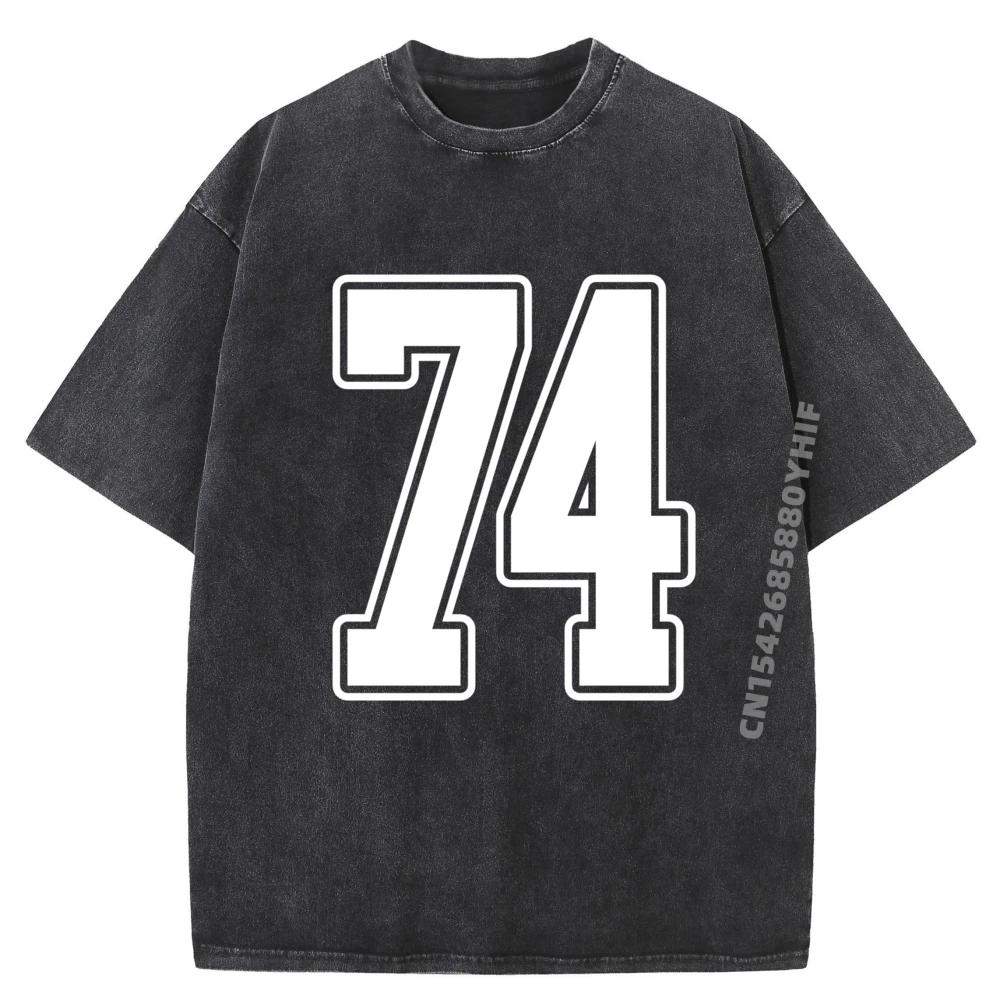

Newest Printed Tshirt White Outline Number 74 Sports Man Tops & Tees Normal Graphic T-shirt Man Loose Washed Tee-Shirts